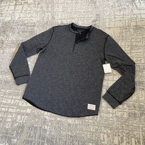 American Eagle Super Soft Standard Fit Henley Medium Gray Black MENS NEW NWT